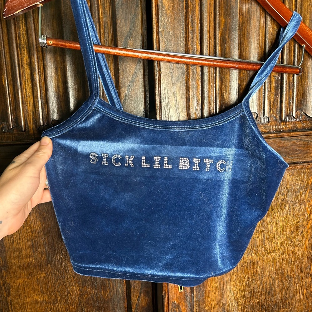 Fashion Brand Company Blue Velvet Crop Top